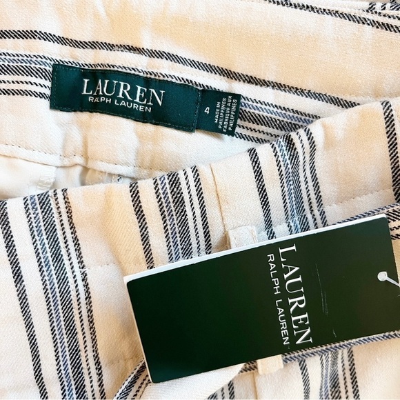 LAUREN RALPH LAUREN NWT Linen Blend Tie High Waist Pants Size 4 in Blue Stripe - Picture 14 of 15